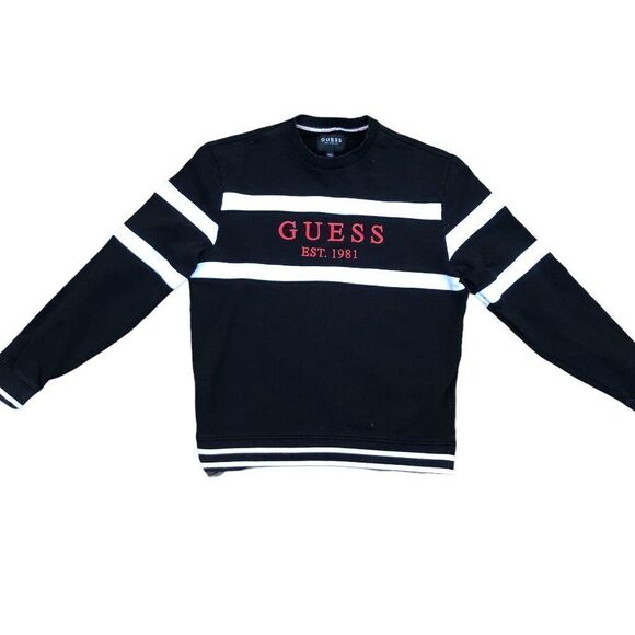 STRIPED Guess Shirt Crewneck XL Black - Picture 1 of 6